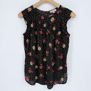 LOFT Outlet Sleeveless Floral Tank Top Blouse Small Black‎ Red Workwear Office